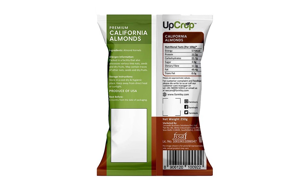 UpCrop Premium California Almonds    Pack  250 grams